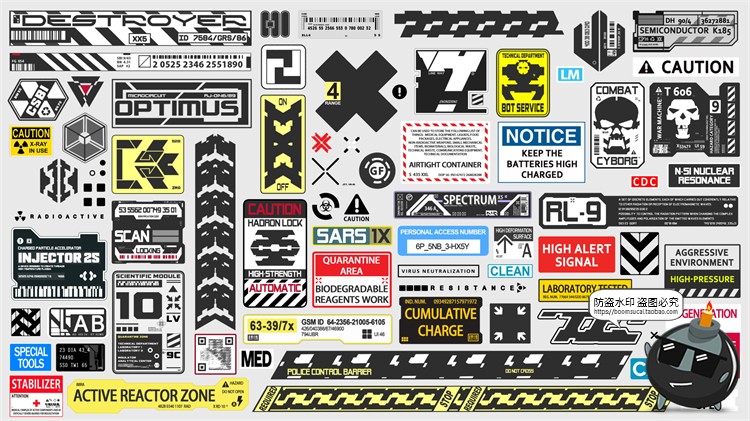 图片[1]-科幻未来赛博朋克机能工业提示标语标题贴纸PSD模板源文件PS素材-设计猿
