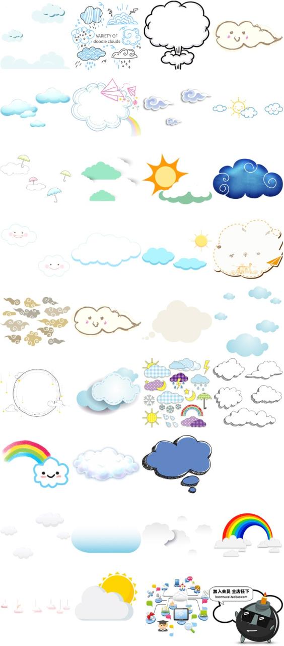图片[3]-卡通儿童可爱手绘蓝天白云云朵天气预报云层图案png免抠图片素材-设计猿