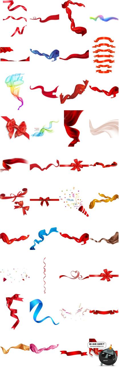 图片[1]-红色飘带绸带丝绸丝带丝滑彩带蝴蝶结PNG免抠透明背景PS装饰素材-设计猿