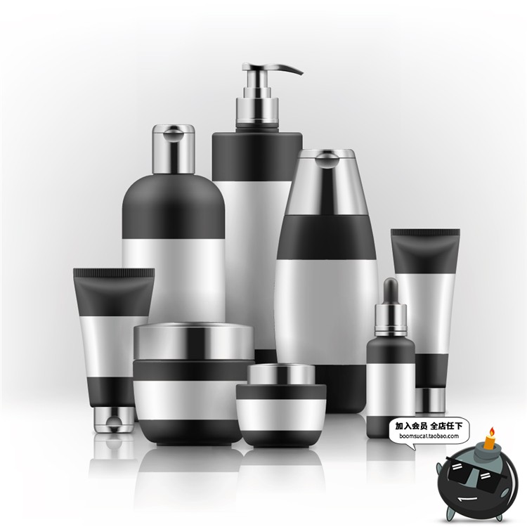 图片[15]-美容化妆品护肤品美妆精油黑白色瓶子包装AI矢量模型分层素材模板-设计猿