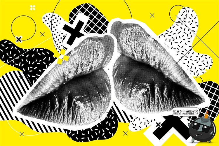 图片[4]-潮流复古半调复古黑白故障风嘴唇拼贴插画图片AI矢量PNG免抠素材-设计猿