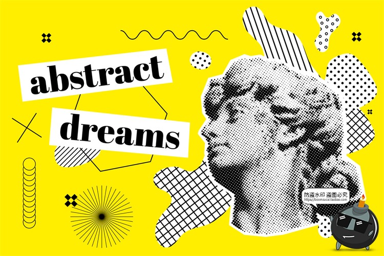 图片[6]-潮流复古半调复古黑白故障风嘴唇拼贴插画图片AI矢量PNG免抠素材-设计猿