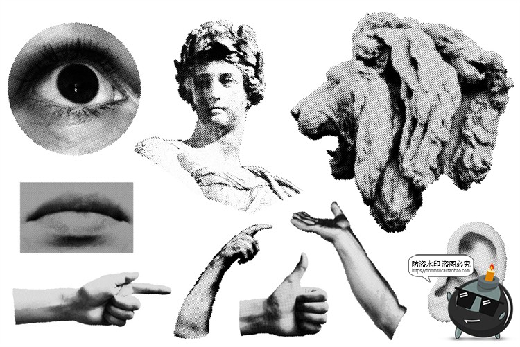 图片[3]-潮流复古半调故障风马赛克酸性拼贴插画图片AI矢量PNG免抠素材-设计猿