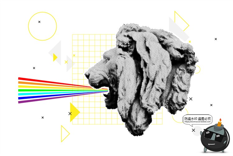 图片[7]-潮流复古半调故障风马赛克酸性拼贴插画图片AI矢量PNG免抠素材-设计猿