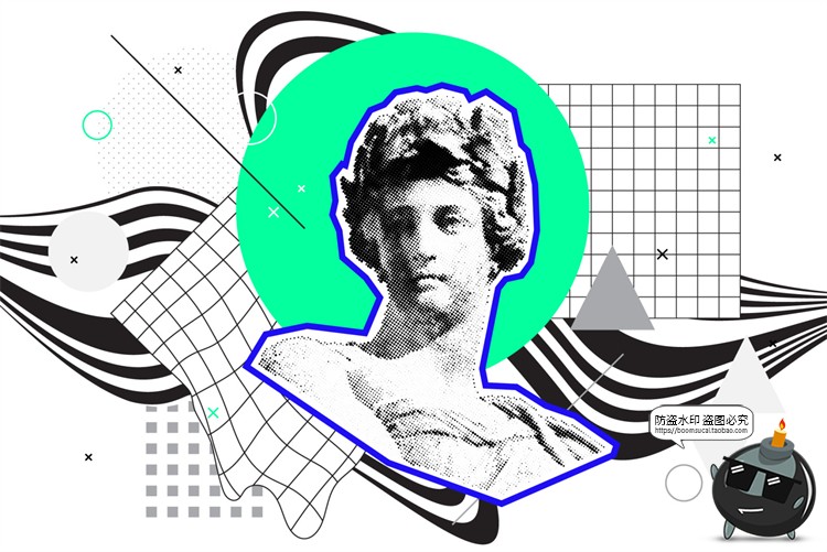 图片[8]-潮流复古半调故障风马赛克酸性拼贴插画图片AI矢量PNG免抠素材-设计猿