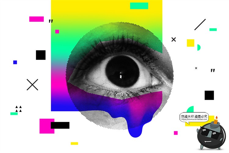 图片[9]-潮流复古半调故障风马赛克酸性拼贴插画图片AI矢量PNG免抠素材-设计猿