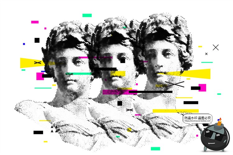 图片[10]-潮流复古半调故障风马赛克酸性拼贴插画图片AI矢量PNG免抠素材-设计猿