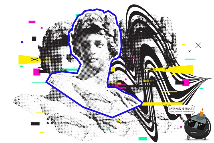 图片[14]-潮流复古半调故障风马赛克酸性拼贴插画图片AI矢量PNG免抠素材-设计猿