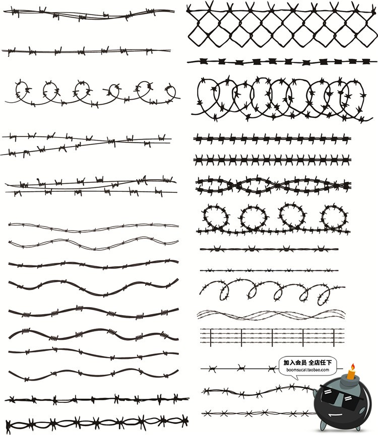 图片[7]-铁丝网网状物钢丝游戏卡通围栏AI矢量PS免抠PNG动画剪影图片素材-设计猿