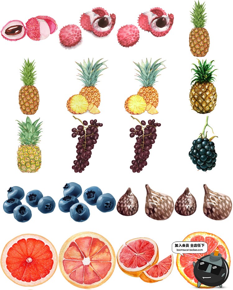 图片[6]-手绘水彩水果西瓜石榴芒果奶茶菜单元素横切面AI矢量PNG装饰素材-设计猿