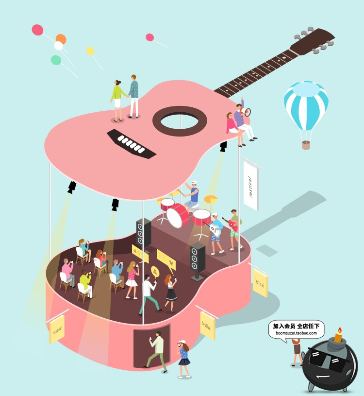 图片[3]-创意2.5D立体插画咖啡馆音乐工作生活场景卡通AI矢量图片素材-设计猿