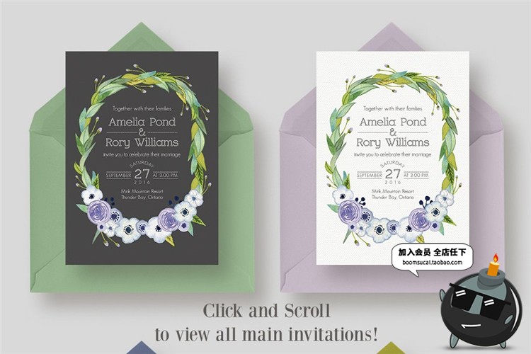 图片[3]-花卉森系植物婚礼晚会物料请帖请柬卡片名片唯美水彩PSD模板素材-设计猿