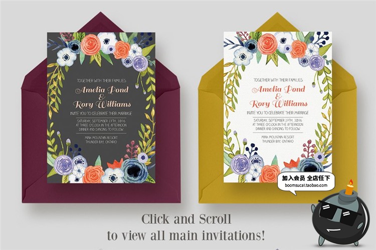 图片[5]-花卉森系植物婚礼晚会物料请帖请柬卡片名片唯美水彩PSD模板素材-设计猿