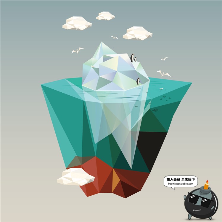 图片[14]-海上冰山扁平化蓝色环境环保海报渐变海岛UI插画海报矢量AI素材-设计猿