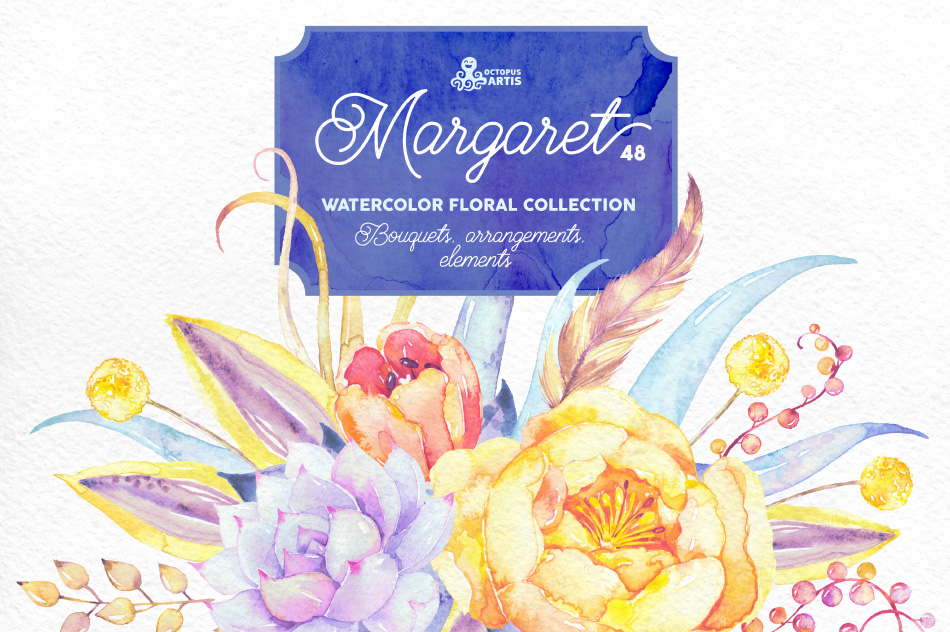 图片[1]-唯美手绘水彩风花卉森系花朵婚礼请柬贺卡照片海报PNG免抠PS素材-设计猿