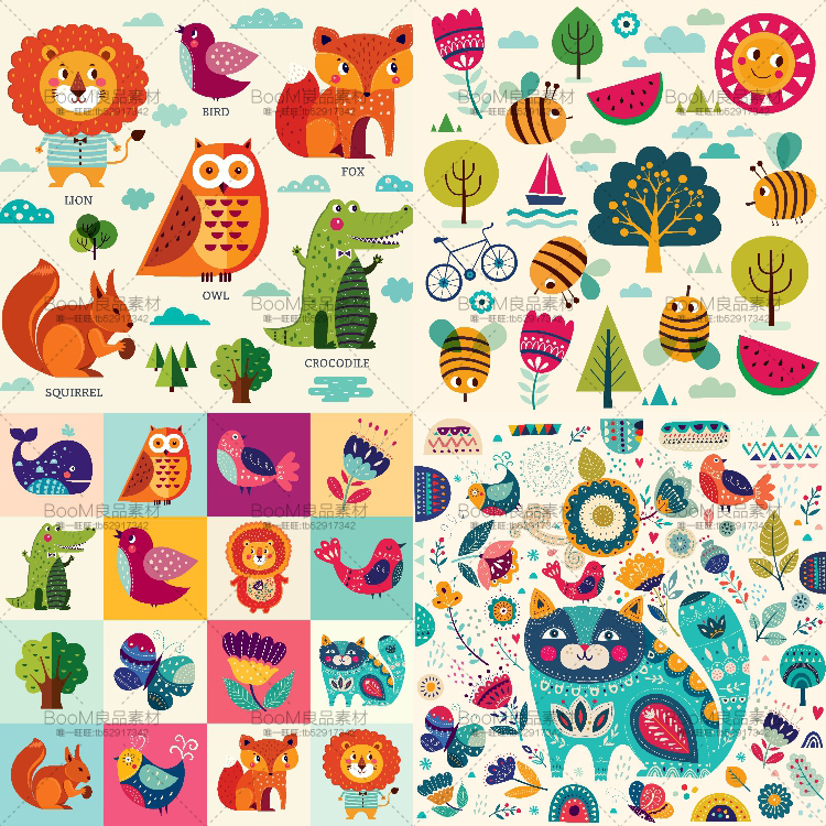 图片[1]-卡通可爱扁平化动物狮子狐狸鸟鳄鱼插画AI矢量PSD模板设计PS素材-设计猿