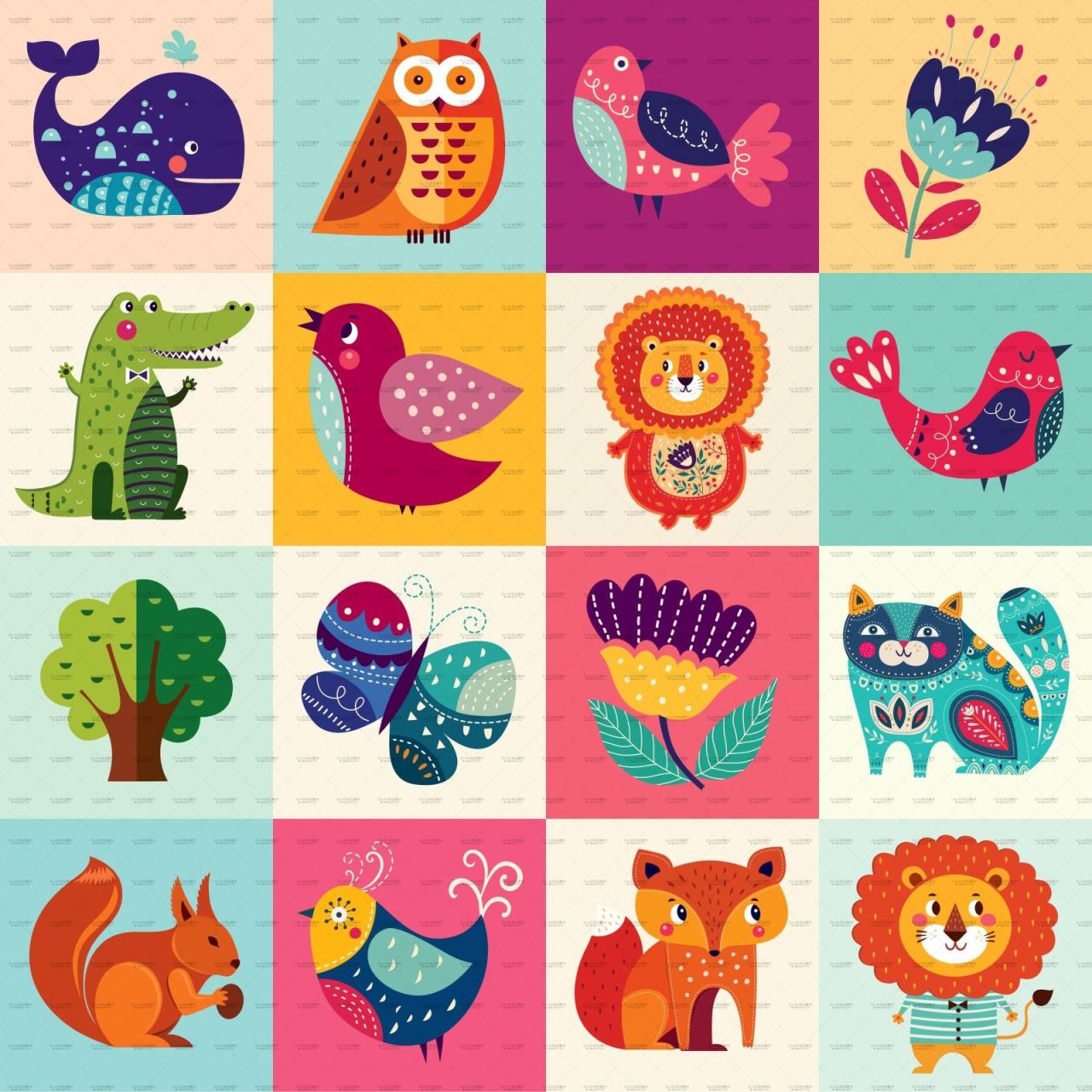图片[3]-卡通可爱扁平化动物狮子狐狸鸟鳄鱼插画AI矢量PSD模板设计PS素材-设计猿