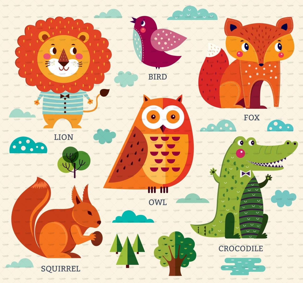 图片[7]-卡通可爱扁平化动物狮子狐狸鸟鳄鱼插画AI矢量PSD模板设计PS素材-设计猿
