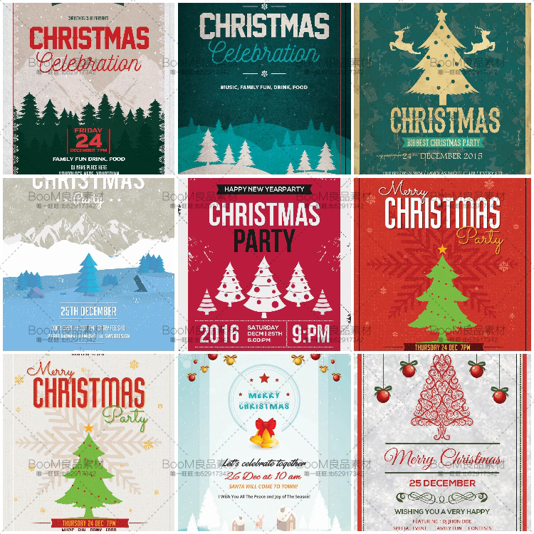 图片[3]-欧美Christmas手绘水彩圣诞节聚会派对狂欢宣传海报模版PSD素材-设计猿