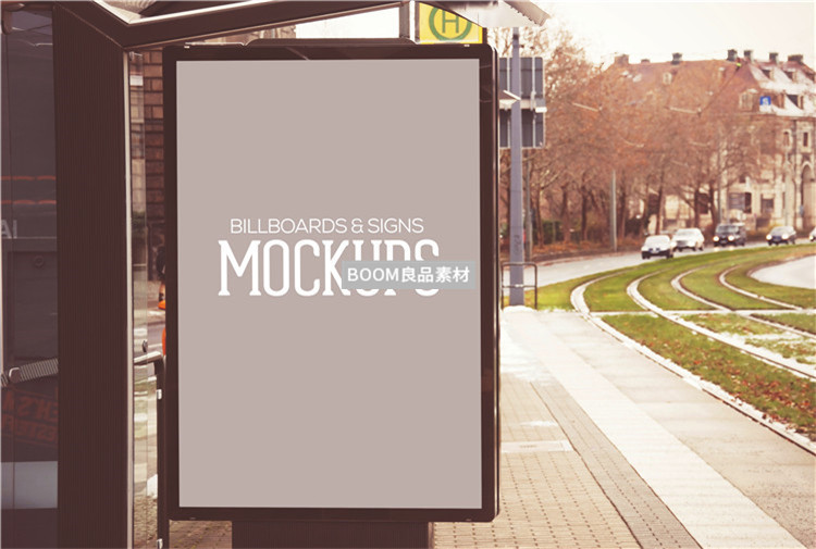 图片[3]-户外街边路边公交场景广告效果展示图PSD样机模板智能贴图PS素材-设计猿