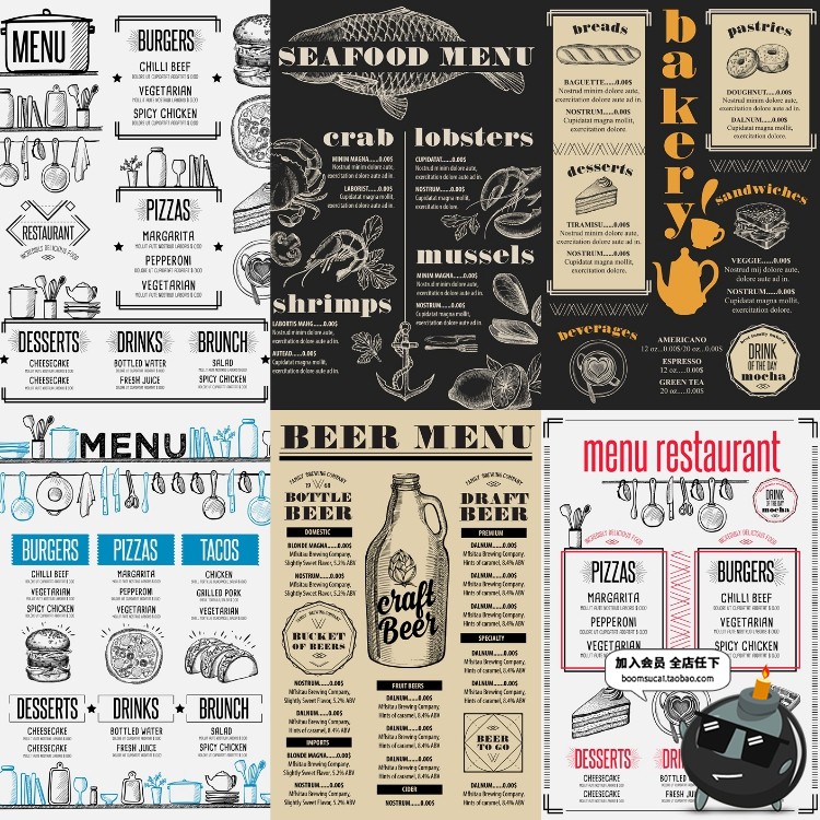 图片[4]-欧美复古英文黑板风手绘素描快餐西餐厅菜单宣传图案AI模板素材-设计猿
