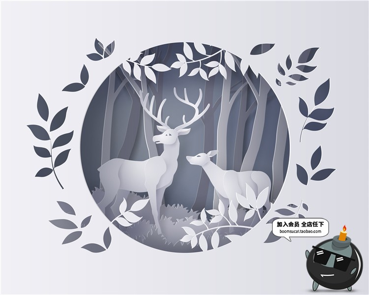 图片[2]-清新3D立体剪纸抽象白色冬季圣诞节鹿海报卡片背景插画AI矢量素材-设计猿