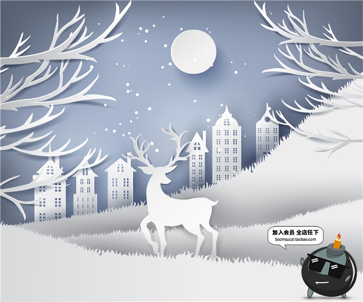 图片[3]-清新3D立体剪纸抽象白色冬季圣诞节鹿海报卡片背景插画AI矢量素材-设计猿