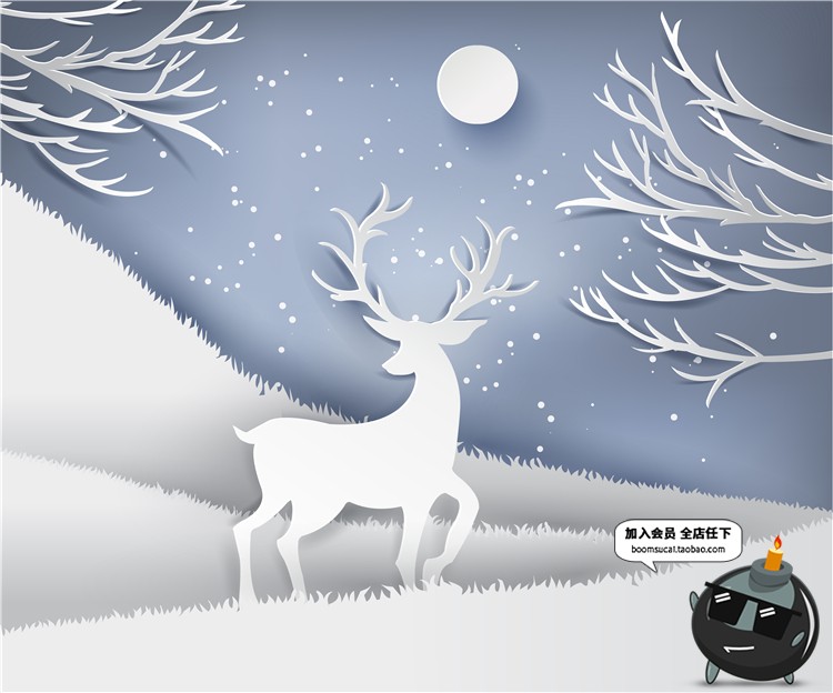 图片[5]-清新3D立体剪纸抽象白色冬季圣诞节鹿海报卡片背景插画AI矢量素材-设计猿