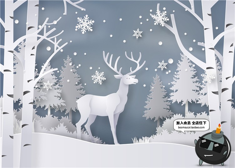 图片[6]-清新3D立体剪纸抽象白色冬季圣诞节鹿海报卡片背景插画AI矢量素材-设计猿