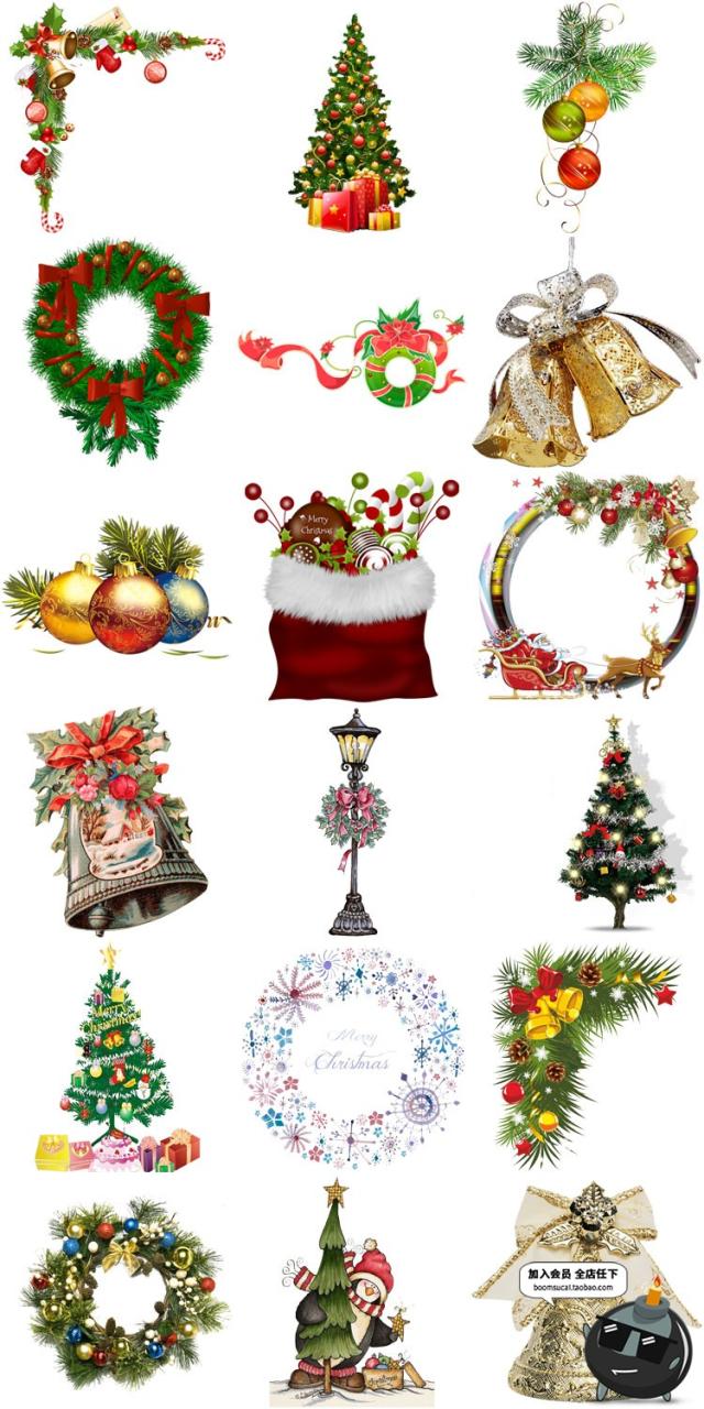 图片[3]-圣诞树圣诞花环铃铛贺卡相册笔记本装饰美化PNG免抠透明设计素材-设计猿