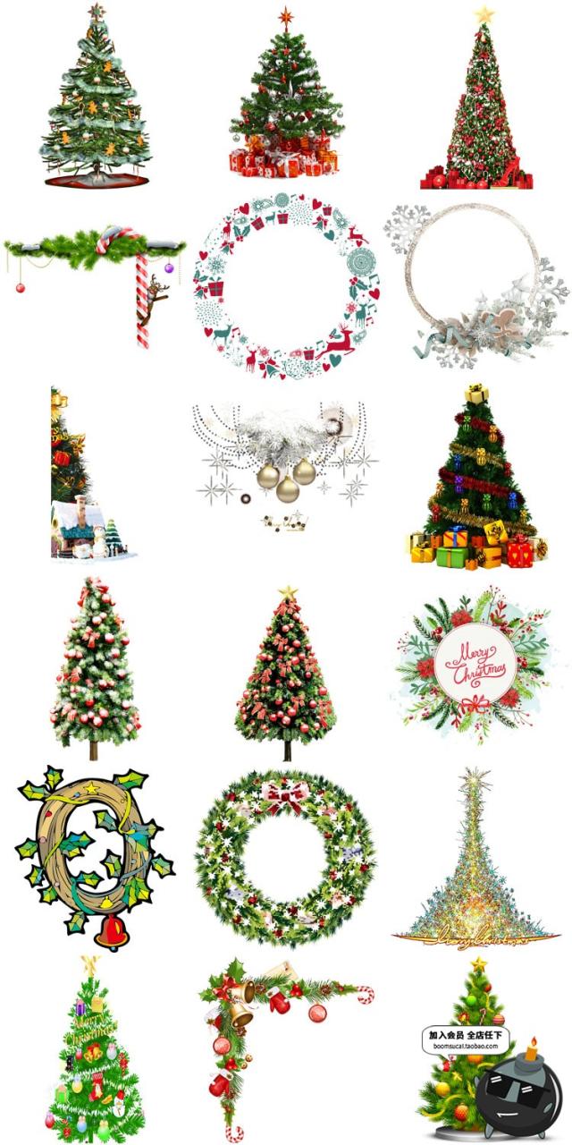 图片[5]-圣诞树圣诞花环铃铛贺卡相册笔记本装饰美化PNG免抠透明设计素材-设计猿