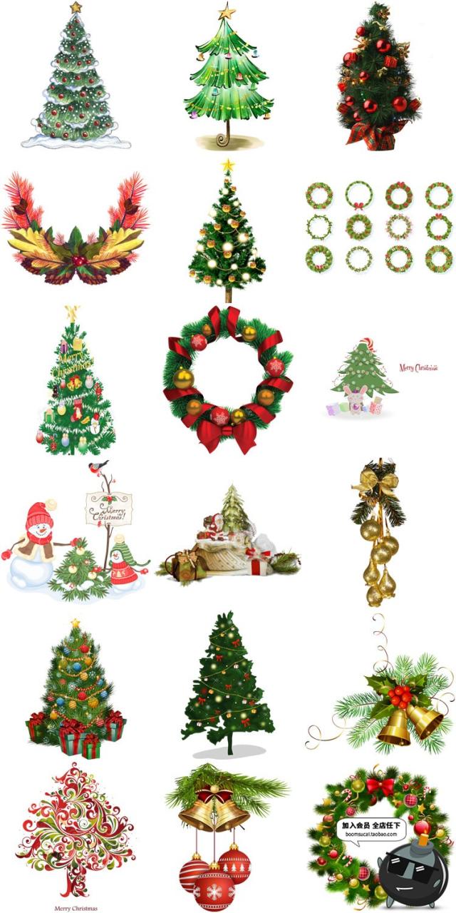 图片[6]-圣诞树圣诞花环铃铛贺卡相册笔记本装饰美化PNG免抠透明设计素材-设计猿