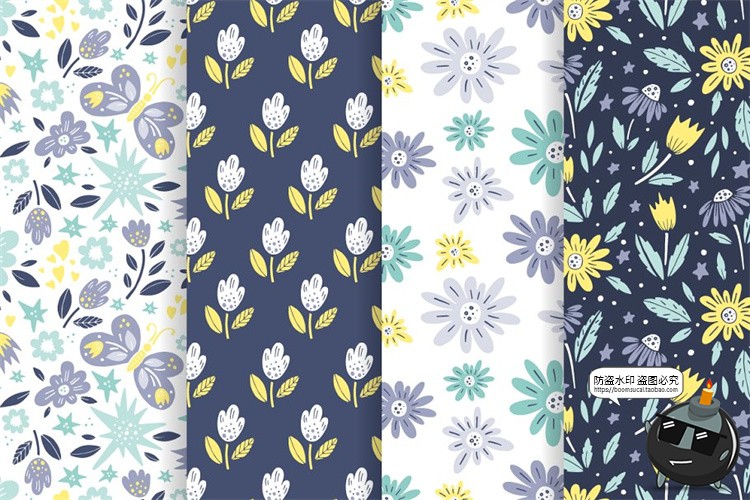 图片[8]-清新文艺小碎花植物绿叶图案背景底纹重复平铺AI矢量JPG图片素材-设计猿