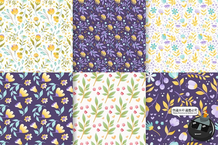 图片[9]-清新文艺小碎花植物绿叶图案背景底纹重复平铺AI矢量JPG图片素材-设计猿