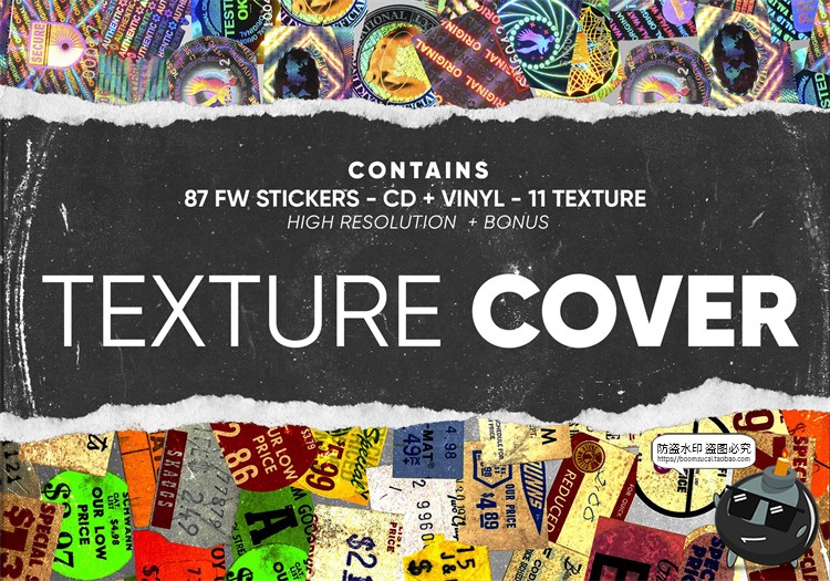 图片[1]-复古潮流镭射不干胶贴纸标签CD光盘做旧包装PNG免抠格式图片素材-设计猿