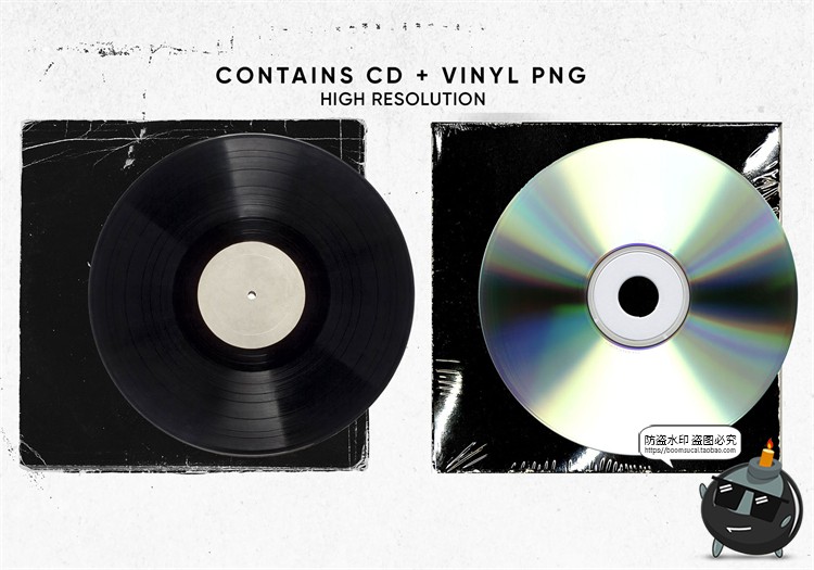 图片[4]-复古潮流镭射不干胶贴纸标签CD光盘做旧包装PNG免抠格式图片素材-设计猿