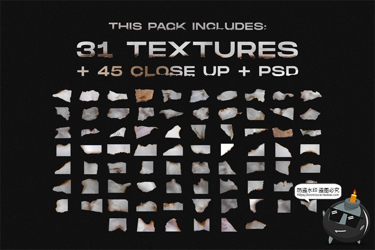 图片[2]-烧焦燃烧撕裂烧毁灰烬白纸余烬纸张碎片碎块PNG免抠图PSD后期素材-设计猿