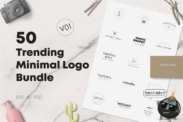 图片[1]-50款极简文艺英文徽标时尚杂志沙龙图标标志PSD模板AI矢量素材-设计猿