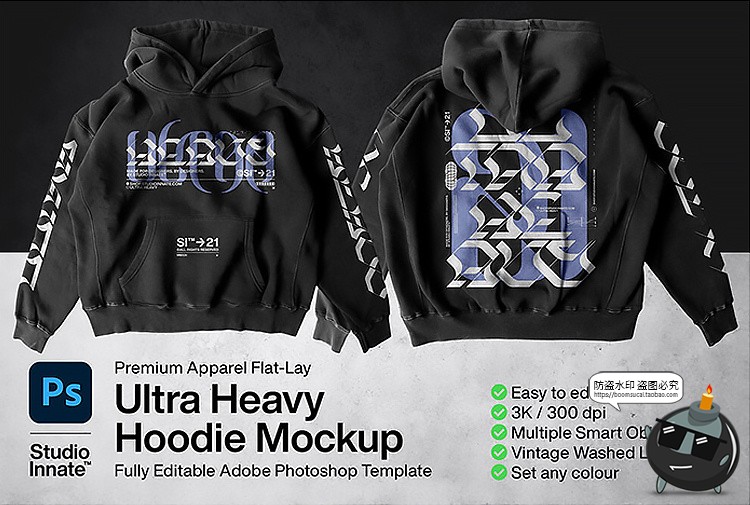 图片[1]-潮牌潮流连帽衫卫衣图案印花效果图展示智能贴图样机PSD模板素材-设计猿