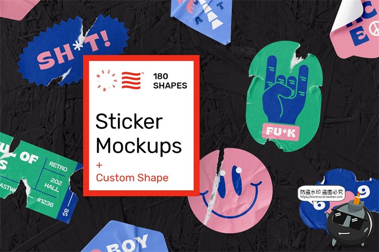 图片[1]-做旧破损贴纸潮流街头艺术褶皱撕裂贴纸贴图样机PSD模板PS素材-设计猿