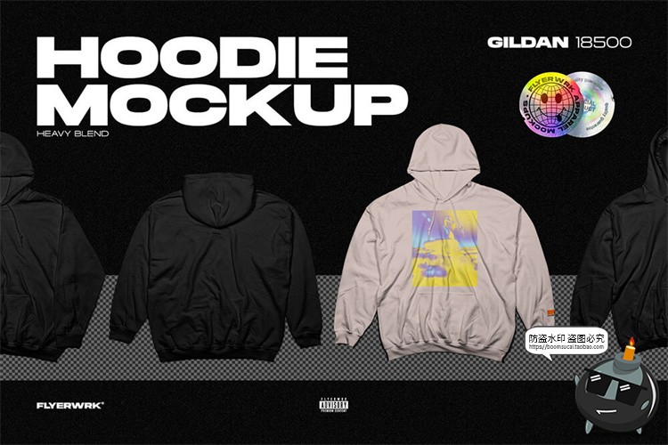 图片[1]-潮流运动连帽衫卫衣上衣衣服褶皱平铺款式贴图样机PSD模板PS素材-设计猿