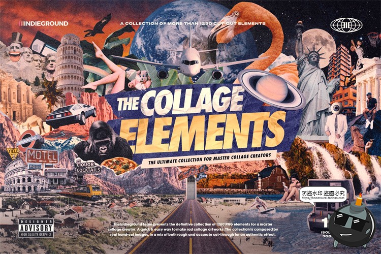 图片[1]-美式潮流复古美学老式杂志明信片书籍报纸剪贴艺术品插画PNG素材-设计猿