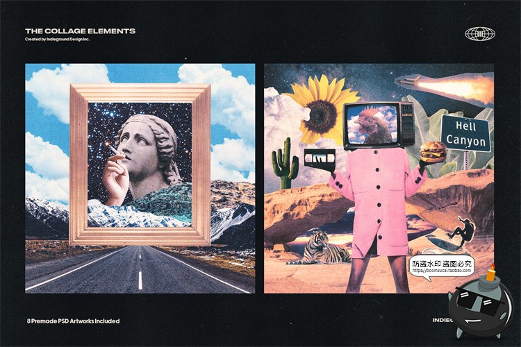 图片[2]-美式潮流复古美学老式杂志明信片书籍报纸剪贴艺术品插画PNG素材-设计猿