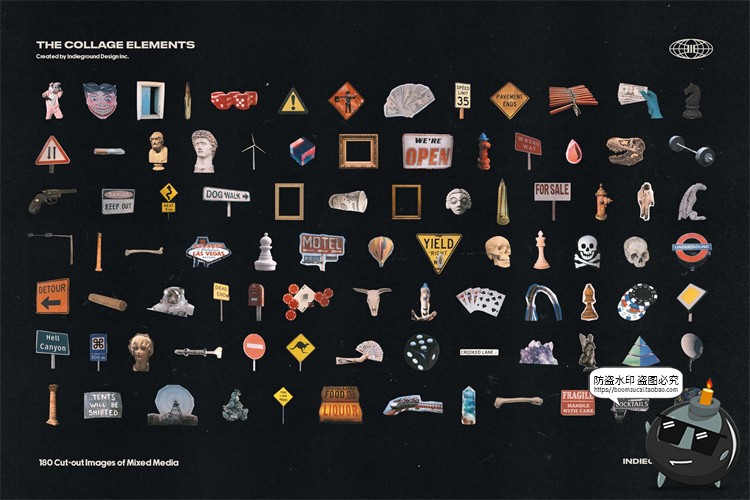 图片[18]-美式潮流复古美学老式杂志明信片书籍报纸剪贴艺术品插画PNG素材-设计猿