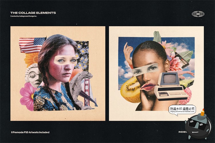 图片[21]-美式潮流复古美学老式杂志明信片书籍报纸剪贴艺术品插画PNG素材-设计猿