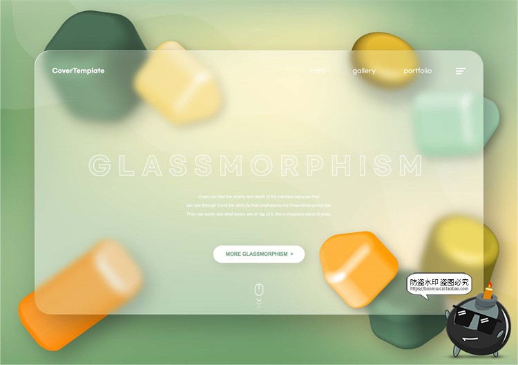 图片[3]-创意磨砂风着陆页几何立体半透明玻璃背景页面UI模板AI矢量图素材-设计猿