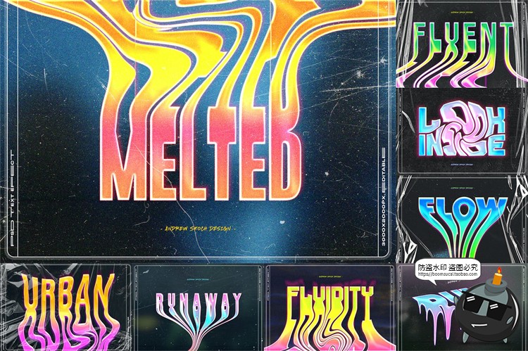图片[1]-酸性液体流体融化风文字效果图层样式样机字体特效PSD模板PS素材-设计猿