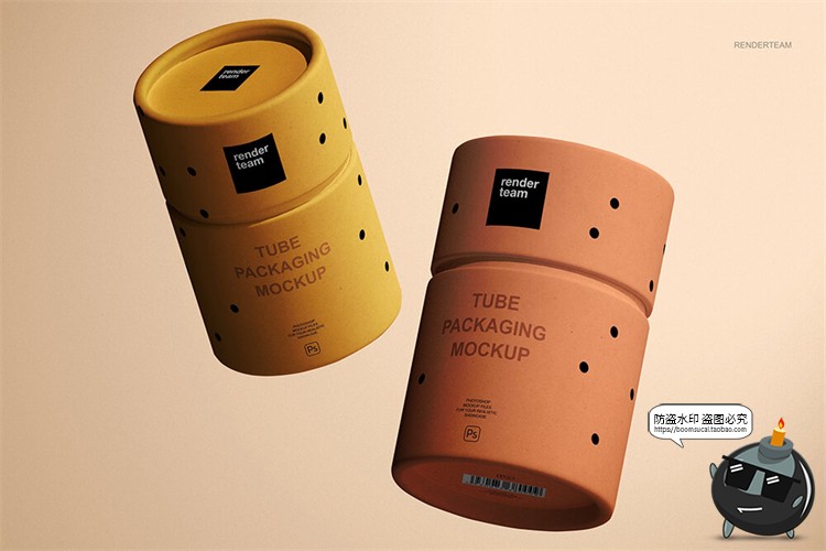 图片[2]-茶叶补品圆柱形圆筒纸管纸皮包装贴图mockups样机PSD模板PS素材-设计猿