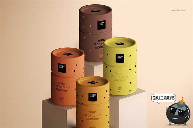 图片[3]-茶叶补品圆柱形圆筒纸管纸皮包装贴图mockups样机PSD模板PS素材-设计猿