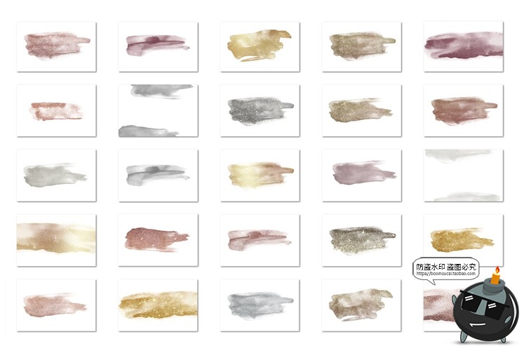 图片[2]-水彩金粉抹痕箔纸元素轻奢涂抹颜料痕迹纹理背景PNG免抠装饰素材-设计猿